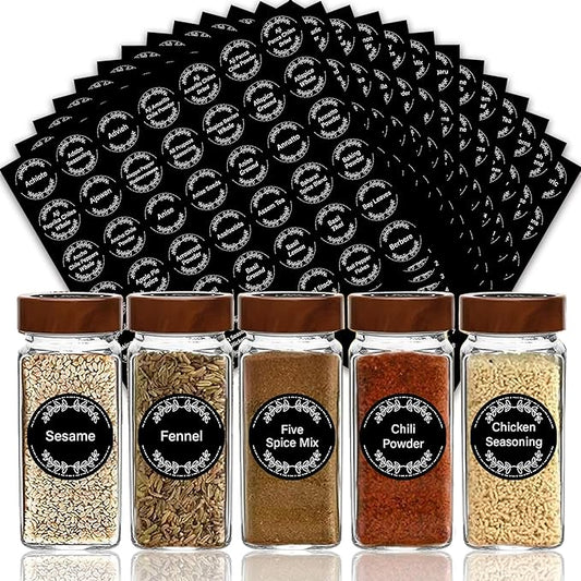 672 Preprinted Spice Labels with A–Z Index, Minimalist Black Round Stickers for Kitchen Jars, Waterproof Oilproof Tear-Resistant Herb & Seasoning Labels – 1.2" Pantry Label Set