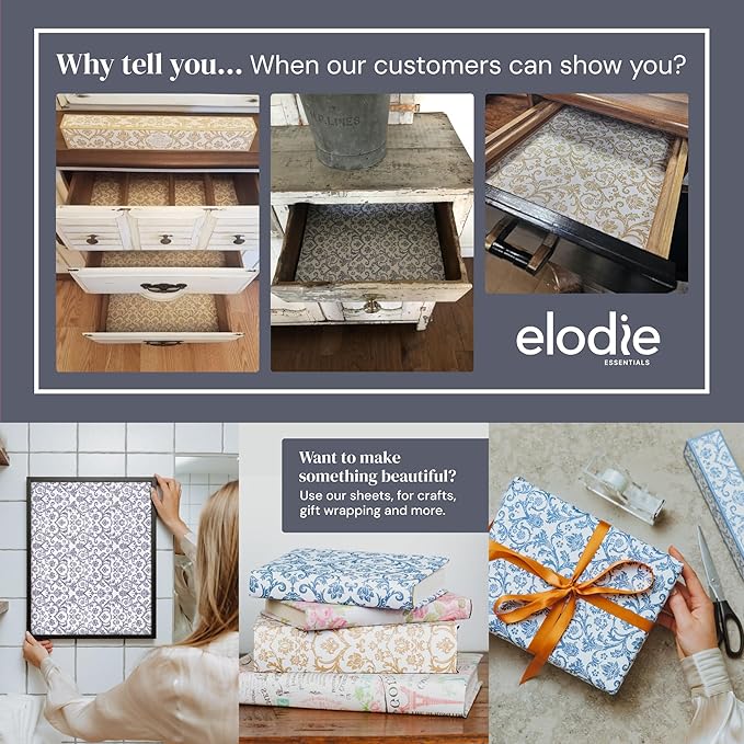 Elodie Essentials Drawer Liner Paper - 14" x 19.5", 6 Pack, Royal Damask, English Lavender - Non Adhesive Shelf Paper, Lavender Scented Drawer Liners for Bedroom Dresser, Home Gift Scented Sheets