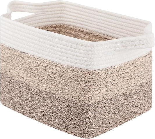 OIAHOMY Woven Storage Basket for Shelves, Rectangle Cotton Rope Baskets for Organizing, 13 x 10 x 9 in, Storage Bins for Dog Toys,Towel,Books,Gift, Gradient Brown