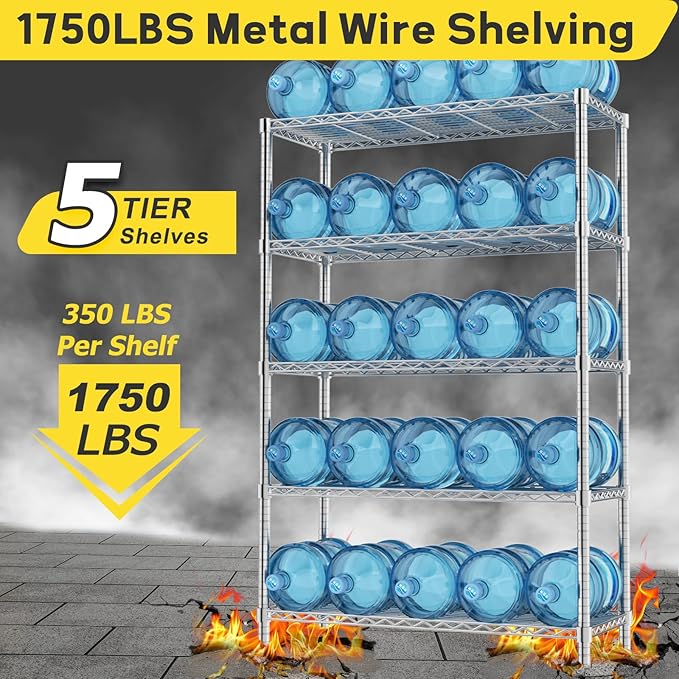 MODCART Storage Shelves, 2 PCS 36" L x 14" W x 72" H Heavy Duty Garage Wire Shelving Unit Loads 1750LBS, 5-Tier Adjustable Metal Industrial Utility Shelf Rack for Kitchen, Laundry Room, Basement