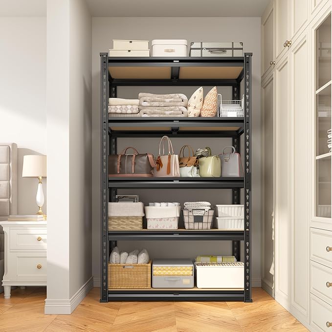 5-Tier Storage Shelves, 1990LBS Adjustable Pantry Shelves, Metal Shelving Unit for Kitchen, Pantry, Closet, Laundry,Garage, 60.01" H x 28.01" W x 14.01" D