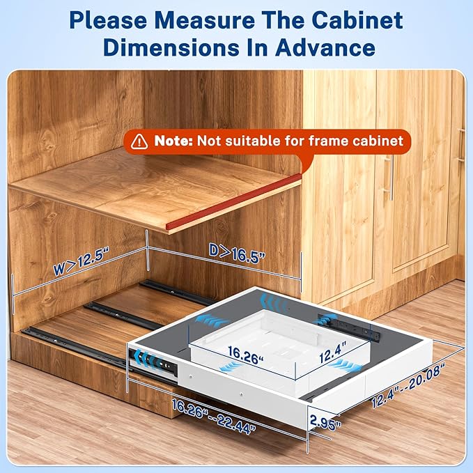 Insputer Pull Out Cabinet Organizer Expandable (12.4"-20.08")W & (16.26"-22.44")D, Slide Out Drawers for Kitchen, Pantry with 2Pcs Magnetic Panel, 3 Slide Rails, No Drill Adhesive Roll Out Shelf White