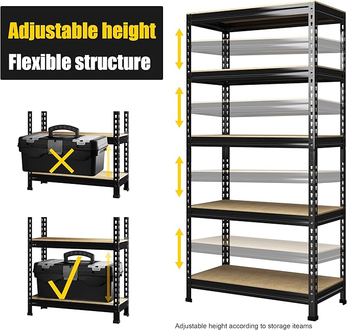 PrimeZone Heavy Duty Garage Storage Shelves, 31.5" W x 16" D x 63" H Adjustable Gargae Shelving, 5 Tier Metal Shelving Unit, Storage Shelf Utility Rack Organizer for Garage, Warehouse, Black, 3 Pack