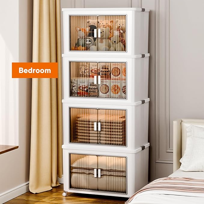 3 Tier 324 Qt Plastic Storage Bins and Boxes Organizer - Stackable Storage Bins with Lids for Bedroom, Bathroom, Laundry Room, Living Room, Office, Camping - Foldable Containers