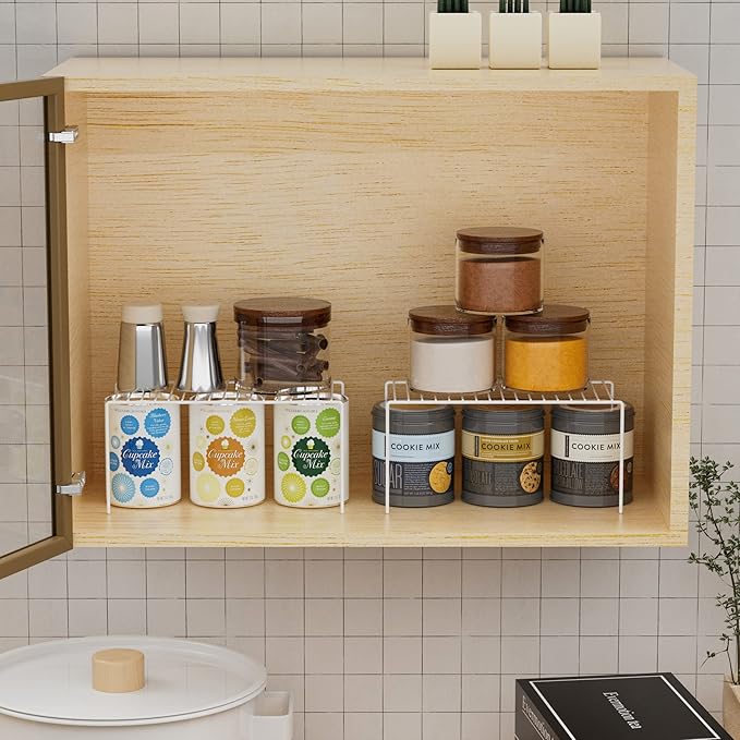 iPEGTOP Set of 6 Kitchen Cupboard Organiser Shelf, Small Size 10.6 x 5.1 Inch Freezer Cabinet Organization Storage Shelf Wire Rack, Steel Metal Shelves for Fridge Pantries Countertops Utensils -White