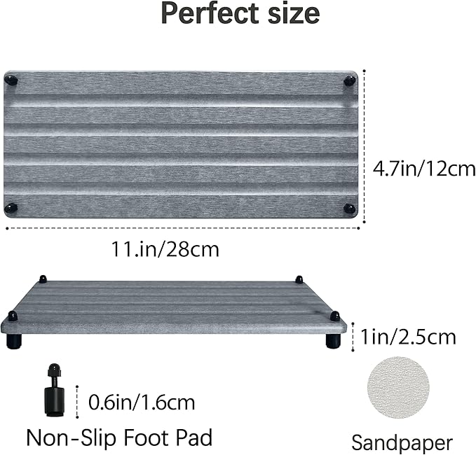 2 PCS Water Absorbing Stone Trays for Bathroom Counter, Fast-Drying Faucet Mat for Kitchen Sink, Diatomite Sink Caddy, Hand Soap Holder with Anti-Skid Feet(11" x 4.7" Gray)