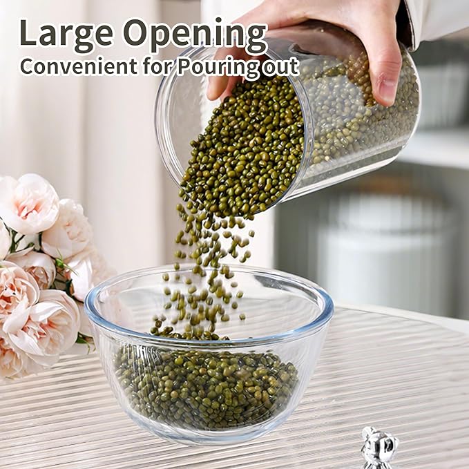 Set of 3 Airtight Food Storage Canisters with Lids, Thickened Clear Leakproof Kitchen Jars, 0.9L, 1.4L, 2L, Pantry Organization Containers for Coffee, Sugar, Flour, Pasta, Rice and Cereal