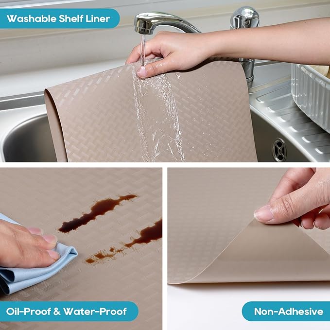 StaHom Shelf Liners for Kitchen Cabinets Refrigerator Liners Waterproof & Oil-Proof Kitchen Cupboard Liner Drawer Mats EVA Material Non Adhesive Fridge Liner for Shelves Beige 11.8 x 59 Inches