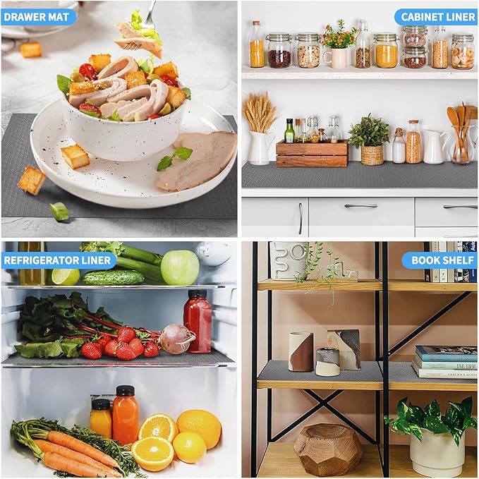 24 x 236.22 Inch Shelf Liners for Kitchen Cabinets Non Adhesive Drawer Liners, Non-Slip EVA Material Refrigerator Liners Waterproof & Oil-Proof Roll for Bathroom, Kitchen, Cupboard, Shelves -Grey