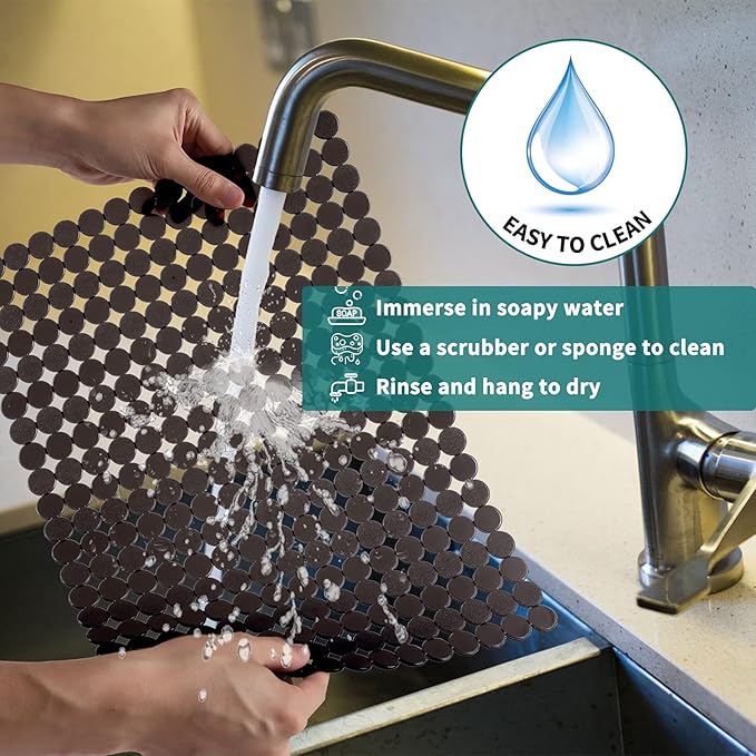 Qulable 2Pack Kitchen Sink Mat for Stainless Steel/Ceramic Sinks, PVC Eco-friendly Protectors for Bottom of Kitchen Sink, Adjustable, Fast Draining, Dots Design, 11.8x15.7 (Black)
