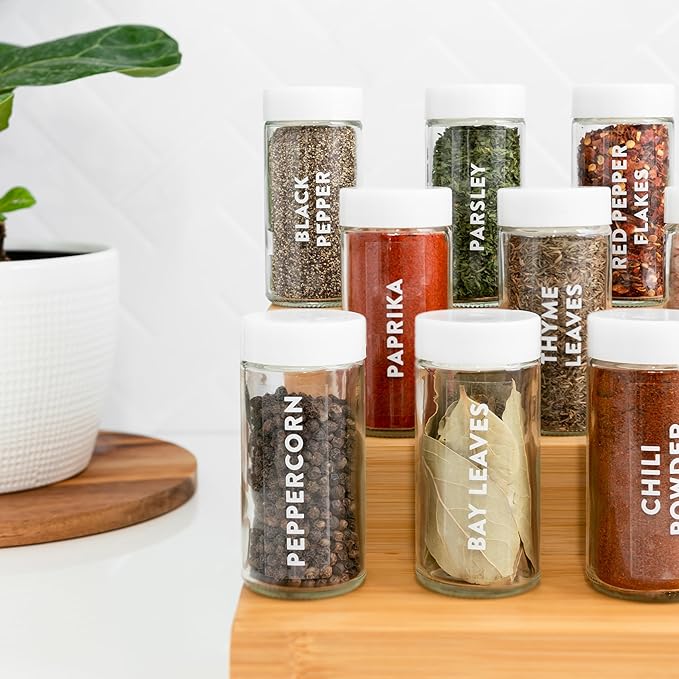 SAVVY & SORTED Spice Labels for Spice Jars, 168 Clear Spice Jar Label Stickers Seasoning Containers, Expiration Labels, Spice Organizer Herb Pantry Label