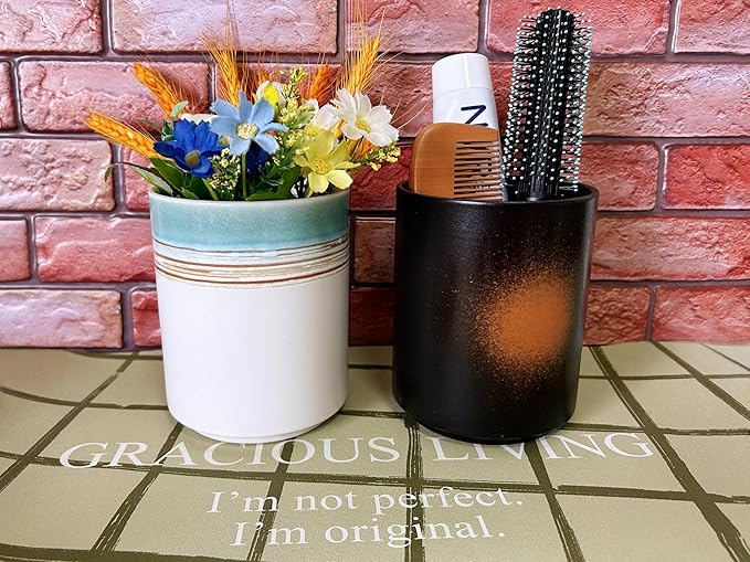 Short Kitchen Utensil Holder for Kitchen Counter, Ceramic Small Utensil Crock & Vase & Holder for Cutlery Spatula Brush Silverware Cooking Utensil Holder (Firework)