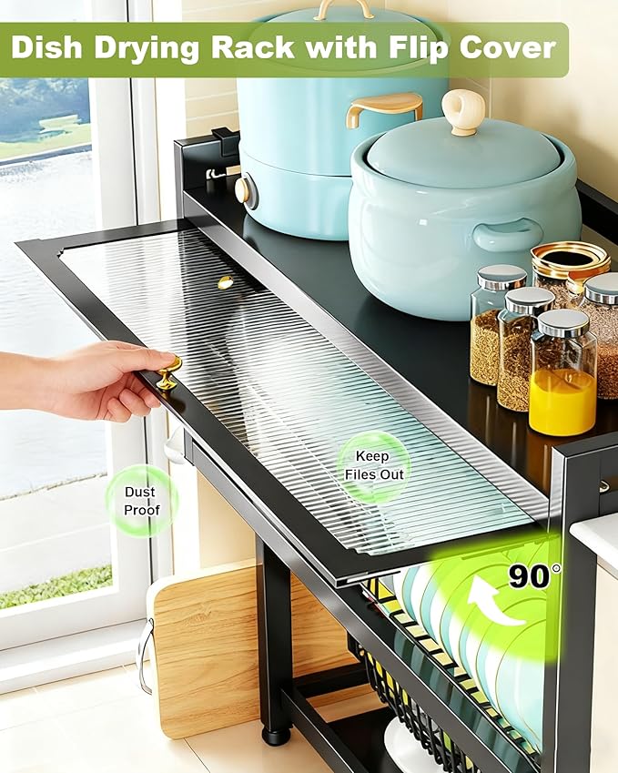 Over The Sink Dish Drying Rack 3-Tier Dish Drainer Racks with Cover Space-Saving Kitchen Organizer for Dishes, Glasses, Bowls & Cutlery
