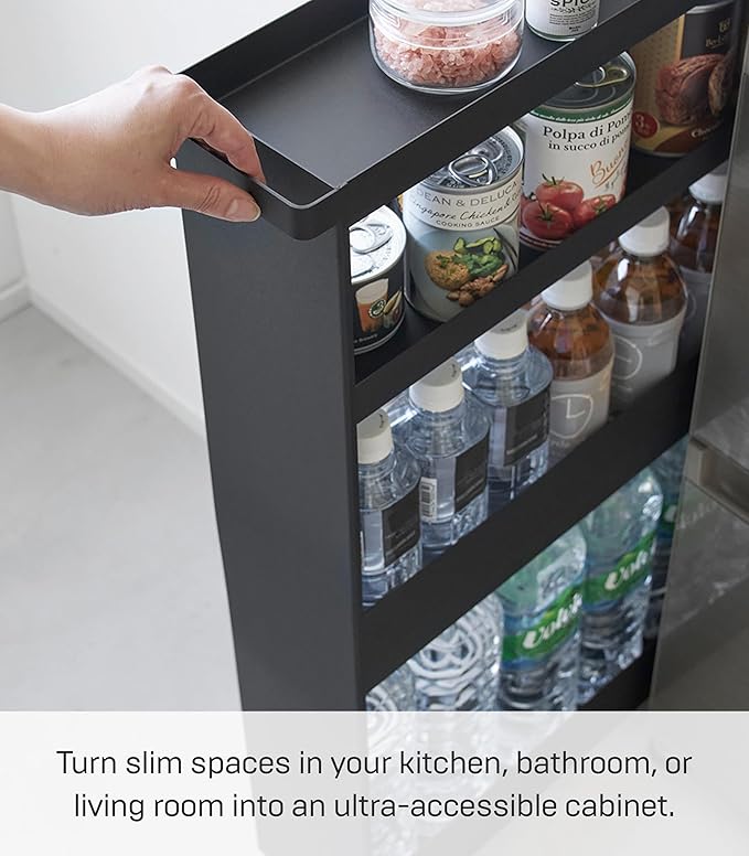 YAMAZAKI Home Tower Slim 4-Tier Rolling Storage Cart – Mobile Organizer for Kitchen Or Bathroom, 31.7" - Steel -
