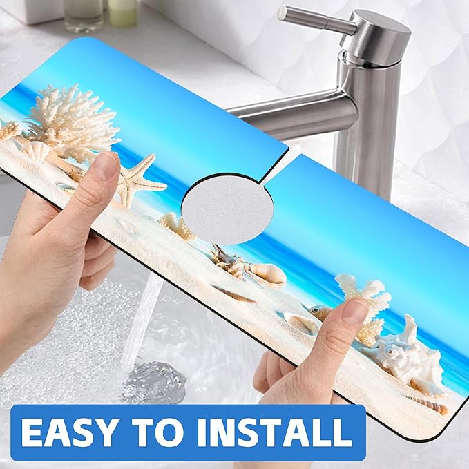 Tropical Beach Seashells Kitchen Sink Splash Guard Absorbent Fast Drying Mat Faucet Draining Mat Behind Faucet Drip Catcher for Kitchen Bathroom 5.5"15"