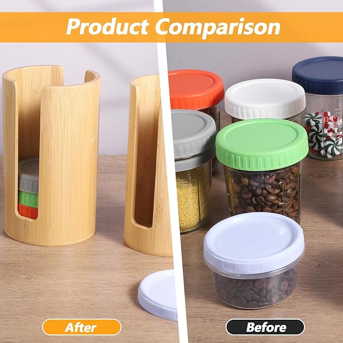 2 PCS Mason Jar Lid Organizer Vertical Bamboo Storage Cup Lid Holder Mason Jar Accessories Suitable for Canning Bamboo Lids for Home Kitchen