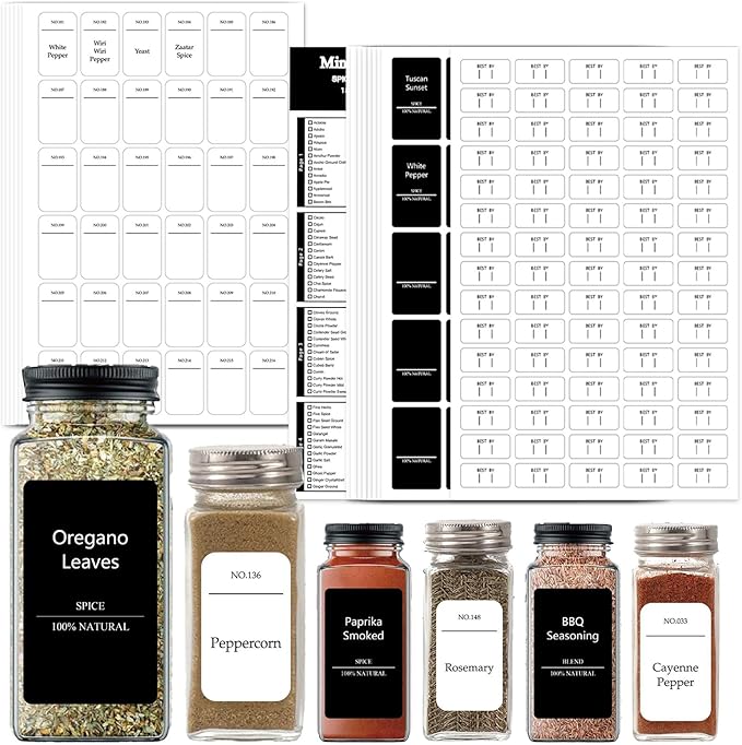 491 Pantry Labels for Containers, Preprinted Waterproof Stickers for Organizing Storage Bins, Spice Jar and Kitchen