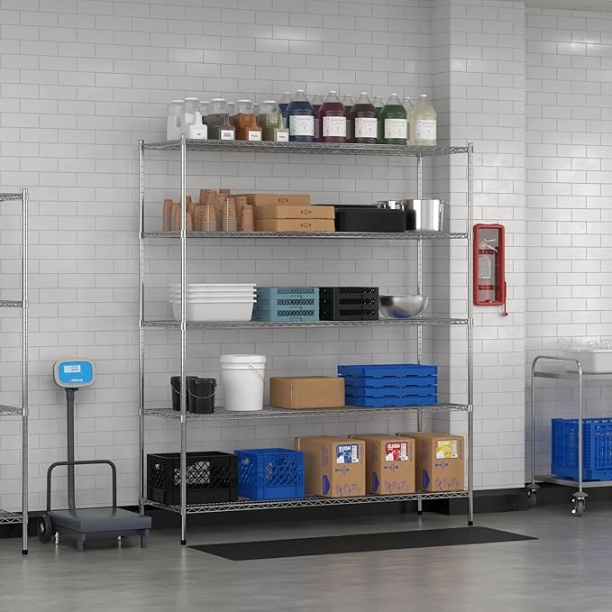 Commercial NSF Listed Chrome Stationary Wire Shelving Kit 24" x 72" x 86", with 5 Shelves Perfect for Warehouse, Walk-in Refrigerator, Freezer, Grocery Store, Restaurant, Dishroom