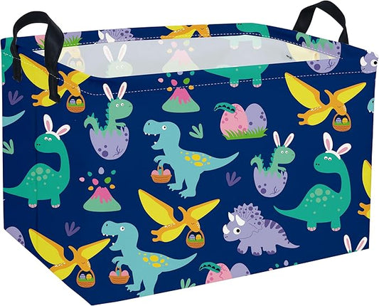 Rectangular Easter Dinosaur Basket,Dinosaur Easter Baskets for Boys, Kids Storage Basket Organizer for Boys,Room Decor ,Clothers,Toys Box,Books,Kid's Gifts Storage.(Easter Dinosaur)