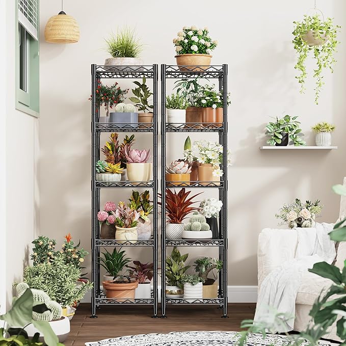 5 Tier Metal Shelving Unit Wire Shelves Storage Rack:Adjustable Storage Shelves Standing Bathroom Shelf and Narrow Small Shelf for Laundry Dorm Kitchen Pantry Closet Office 12''Wx12''Dx49''H Black