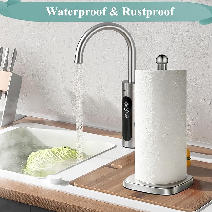 DAWNER SecureGrip Stainless Steel Paper Towel Holder Countertop, Paper Towel Stand, Dual-Weighted Suction Base for Kitchen & Bathroom‌