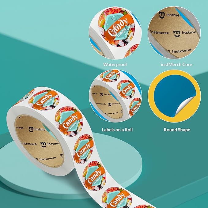 instMerch Custom Sticker Roll Labels — Logo Stickers Customized Labels — Custom Stickers for Business Logo (Circle)