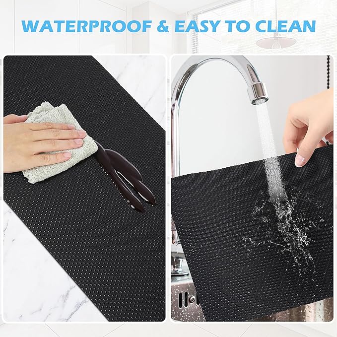 MooiFun Drawer Liners, Waterproof Shelf Liner, Anti-Slip Non-Adhesive BPA Free Kitchen Cupboard Cabinet Liner Refridge Fridge Mats Sink Protector Strong Durable for Home (Black/11.8in x 10Ft)