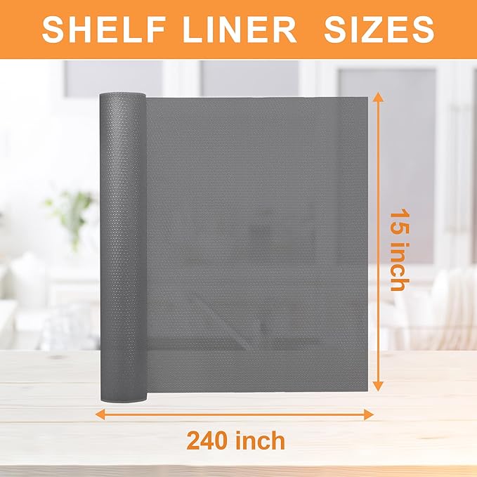 FLPMIX Kitchen Cabinet Drawer Liner: Clear Non-Adhesive Pantry Shelf Liner - Waterproof Easy to Cut Refrigerator Mat - Translucent Grey Bathroom Cupboard Liners for Shelves 15" x 240"