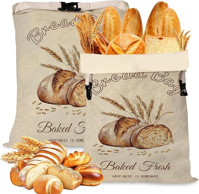 fufeisi Beeswax Bread Bags for Sourdough, 2 Pack Reusable Bread Bag for Storage XL 17x13 Inch, Large Linen Bags for Homemade Sourdough - Keep Fresh, Freezer Safe
