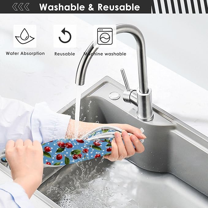 2 PCS Kitchen Sink Splash Guard 14.9 Inch Faucet Mat for Kitchen Sink Bathroom Sink Faucet Absorbing Drip Drain Mat Pad Microfiber Soft Washable Green Blue Cherry and Polka Dots