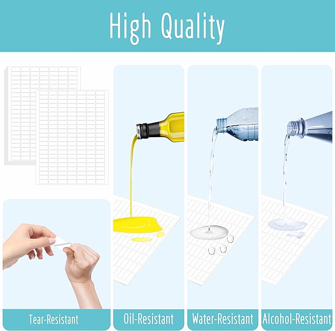 1540 White Rectangular Labels, White Code Labels Water/Oil/Tear Proof Stickers Removable No Residue for Bins, Kitchen Containers (Each Sheet is Letter Size 8.5” x 11”)