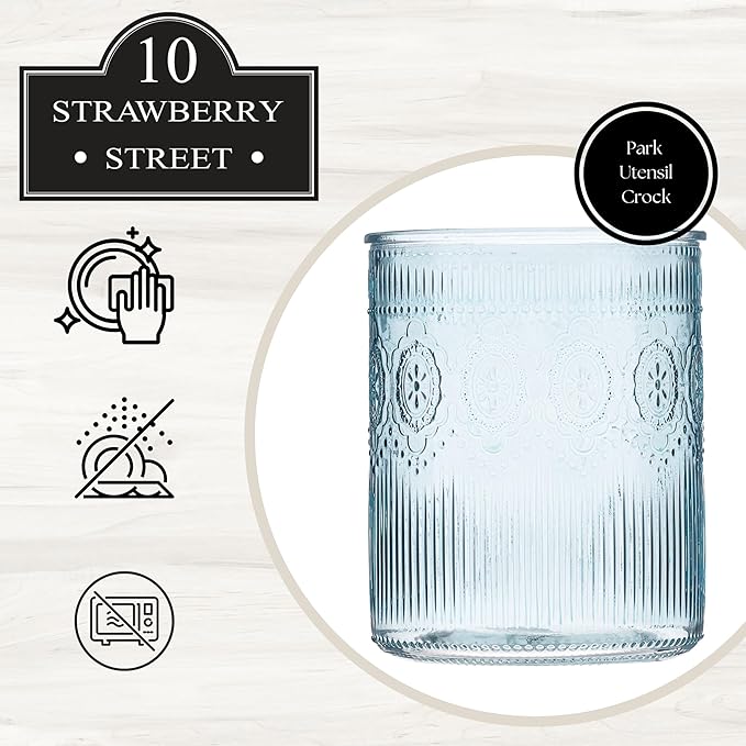 10 Strawberry Street Park Glass Utensil Crock, Blue