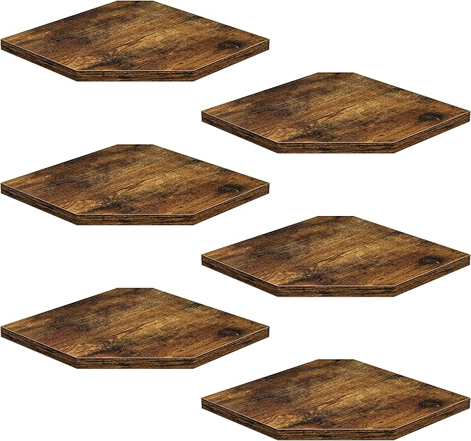 Corner Shelf Wall Mount, Floating Corner Shelves, Set of 6 Corner Wall Shelf Organizer, Rustic Wood Wall Storage Display Shelves for Living Room Bedroom Bathroom Kitchen, Rustic Brown
