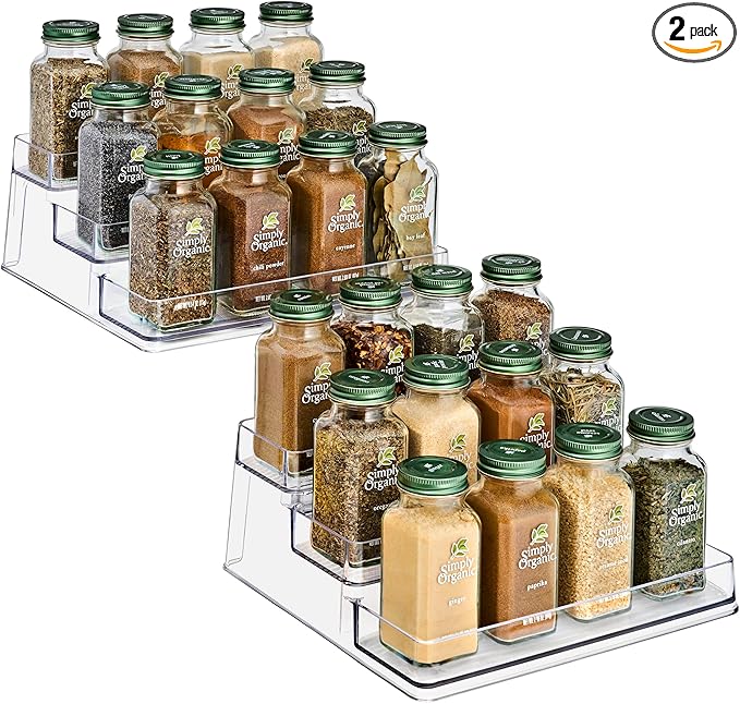 Sorbus Premium 3-Tier Spice Rack Organizer - Acrylic Spice Organization for Cabinet, Multipurpose Shelf - Durable Spice Organizer for Kitchen, Pantry, Room, Office & Countertop - 2 Pack