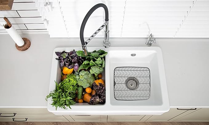 DecorRack Sink Protectors for Kitchen Sink, Plastic 12" x 11" Dish Rack, Protect Sink from Stains, Damage, Scratches, Dishwasher Safe Grid Mat for Kitchen (Gray, 2 Pack)
