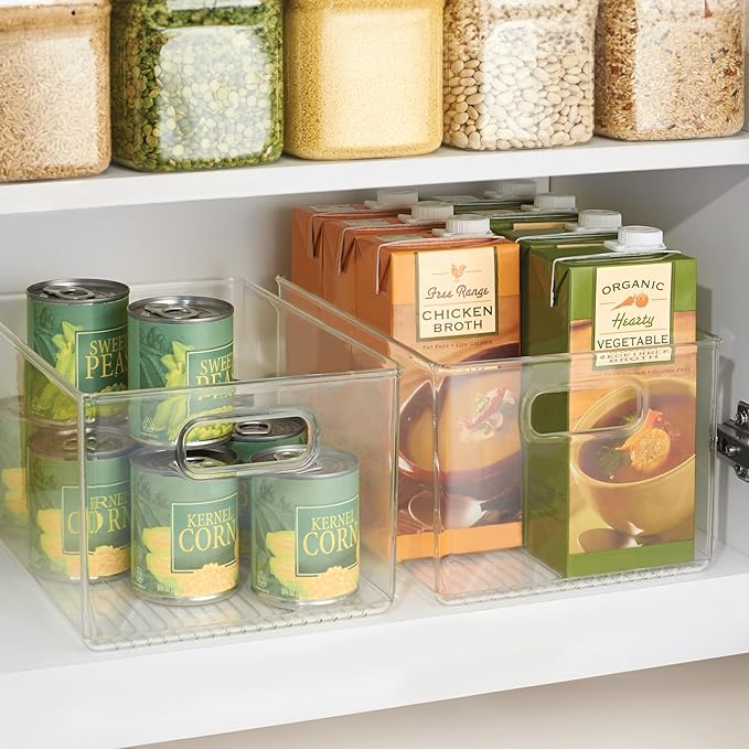 iDesign Pantry Organizer Bins with Handles - Storage Bins for Cabinets or Fridge - Set of 2 - Clear