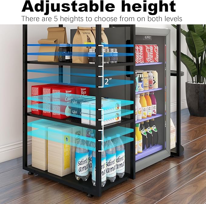 PUNCIA Mini Fridge Cabinet with Power Outlet – Coffee Bar Cabinet with Refrigerator Space and Storage Shelf Beverage Wine Cooler Stand Microwave Oven Rack for Dorm Apartment or Dorm Use
