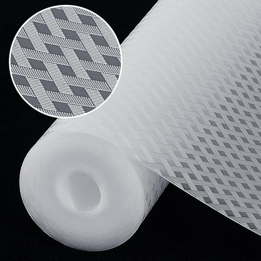 Origuuds Shelf Liners, Non-Adhesive Drawer Liner, Waterproof & Oil-Proof Kitchen Cabinet Cupboard Liner Plastic EVA Material BPA Free Fridge Liner Mats Paper Protector for Shelves (Clear/12in x 120in)