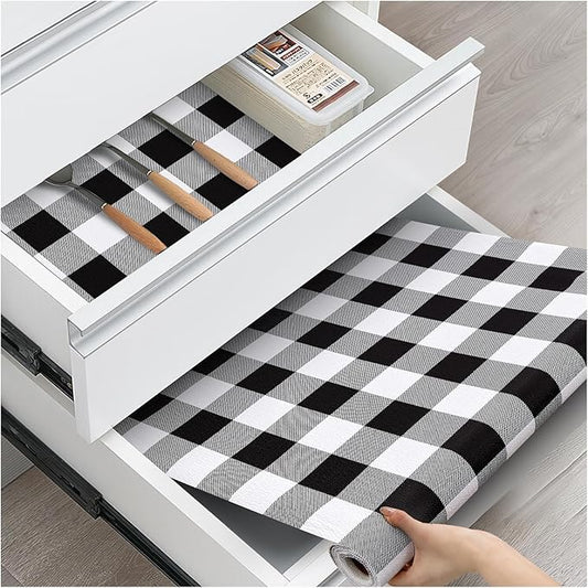 ALIUNI Drawer and Shelf Liner, Non-Slip Kitchen Cabinet Liners Non-Adhesive Thick Strong Grip Waterproof Washable Mats Protect Dresser Shelves Cupboard Bathroom Cabinets, Buffalo Plaid, 12 in X 10 FT