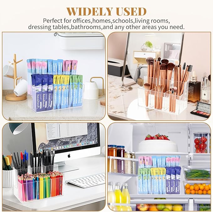 2-Tier Drink Packet Organizer, Acrylic Water Flavor Packet Holder with 6 Compartments, Stackable Drink Mix Organizer for Pantry, Kitchen Cabinet & Countertop Storage