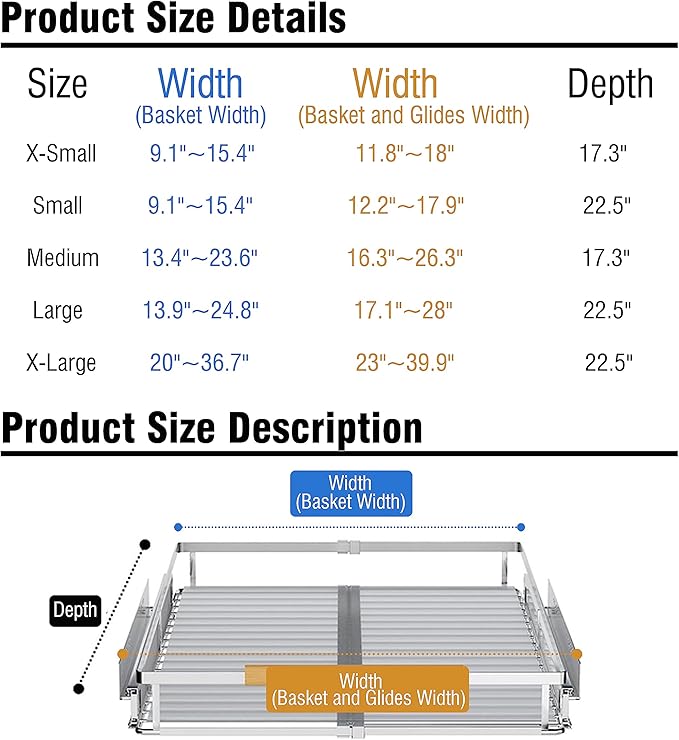 Expandable Pull Out Cabinet Organizer,23~39.8" W x 22.5" D Heavy Duty Slide Out Shelves Adjustable Height Cabinet Pull Out Shelves,Expandable Width Spice Rack Organizer for Kitchen Cabinet