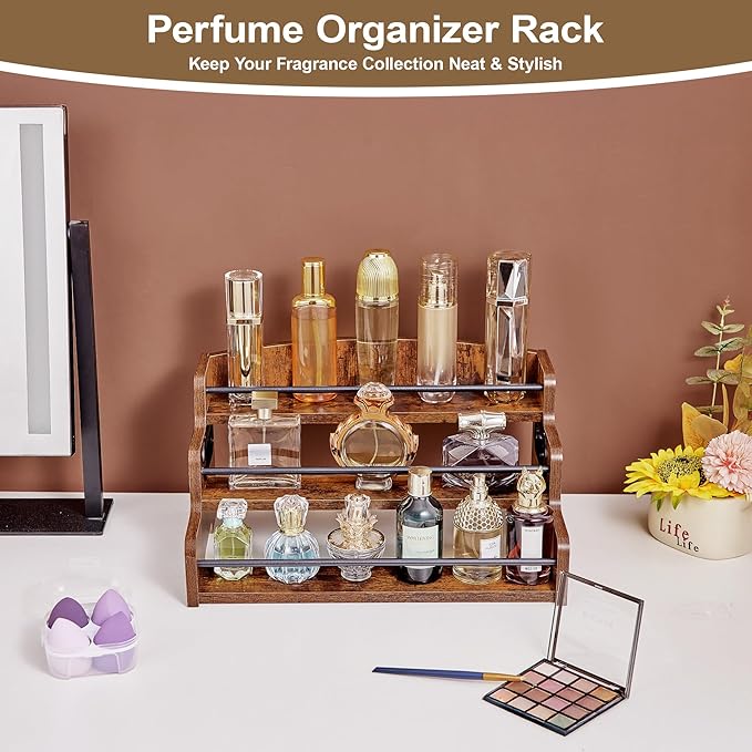 Wood Spice Rack Organizer for Cabinet, 3 Tier Spice Shelf Storage, Kitchen Seasoning Organizer for Spice Bottles, Jars, Seasonings, Baking Supplies