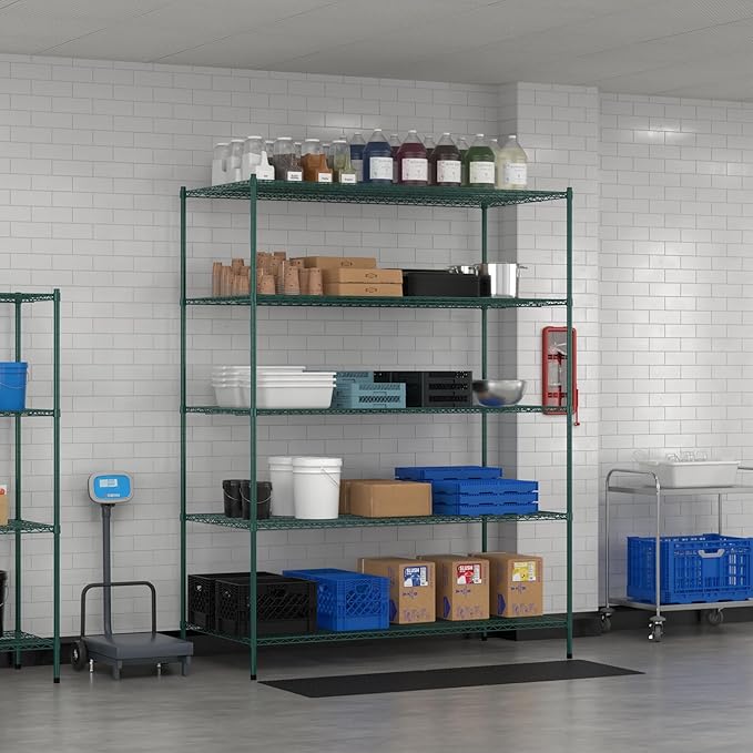 Commercial NSF Listed Green Epoxy Stationary Wire Shelving Kit 36" x 72" x 96", with 5 Shelves Perfect for Warehouse, Walk-in Refrigerator, Freezer, Grocery Store, Restaurant, Dishroom