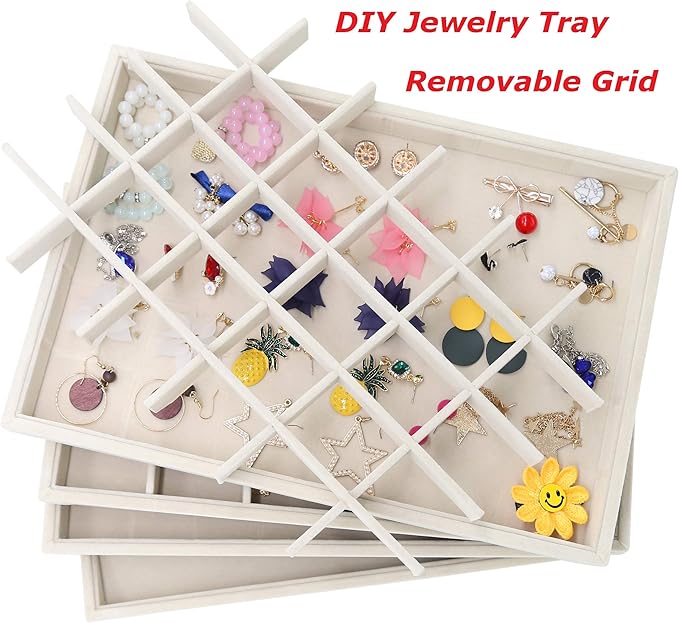 Stratalife Jewelry Tray Stackable Earrings Tray Jewelry Organizer Jewelry Drawer Storage for Earrings Showcase Display Drawer Inserts (30 Grid)