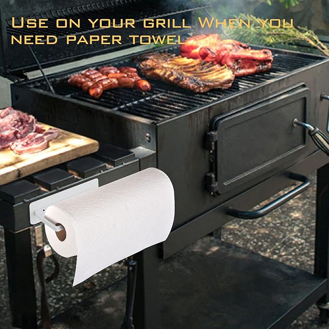 Magnetic Paper Towel Holder,White Towel Bar Rack for Refrigerator BBQ Grills Griddles Toolbox RVs Tailgates,Heavy Duty Strong Magnet Backing,12”(L) x 3”(H),Fit Most US Paper Roll