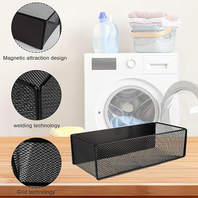 2 Pack Magnetic Shelf for Washing Machine, Laundry Room Organization and Storage accessories, Magnetic Spice Racks for Refrigerator ,Metal Storage Baskets for Laundry ,Kitchen,Room Shelves(Black)