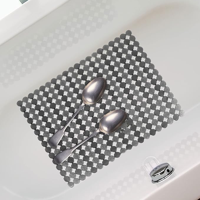 Qulable 2Pack Kitchen Sink Mat for Stainless Steel/Ceramic Sinks, PVC Eco-friendly Protectors for Bottom of Kitchen Sink, Adjustable, Fast Draining, Dots Design, 11.8x15.7 (Black Translucent)