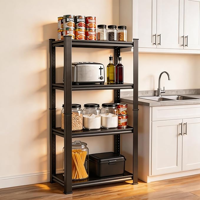 Kitchen Storage Shelves, Organizer Heavy Duty Metal Shelving, 4 Tier Shelving Unit Bakers Rack With Pantry Shelf, 2400 Lbs Industrial Kitchen Storage Organization Free Standing 19.7"W×13.8"D×54.3"H