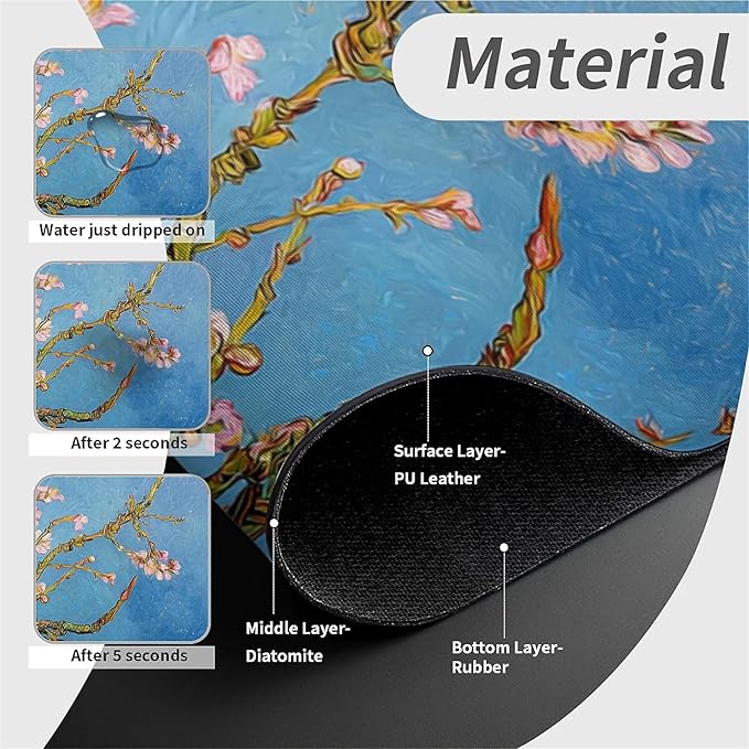 Kitchen Sink Splash Guard，Almond tree Faucet Mat Sink Gadgets-Super Absorbent Fast Drying Mat Drip Catcher for Kitchen, Bathroom,Sink Mat, Dish Drying Mat, Bathroom(15" X 5.5" )