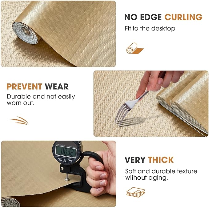 ALIUNI Drawer and Shelf Liner, Non-Slip Kitchen Cabinet Liners Non-Adhesive Thick Strong Grip Waterproof Washable Mats Protect Dresser Shelves Cupboard Bathroom Cabinets, Beige, 12 in X 20 FT